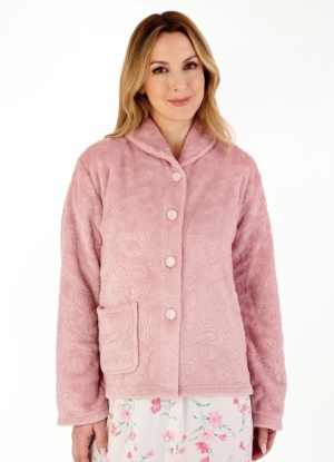 Slenderella Jaquard Soft Fleece Button Up Bed Jacket